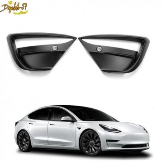 Pair Fits For Tesla Model 3 Black Front Fog Light Spoiler Lamp Cover Decor Trim