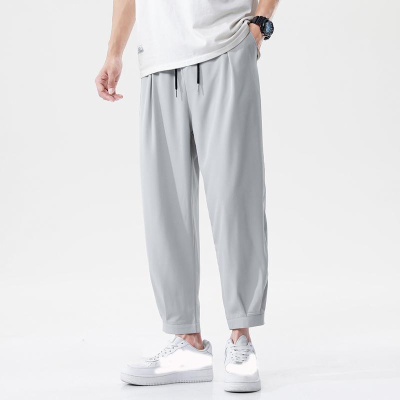 Pánské ledové hedvábné kalhoty ke kotníkům pevné volné rychleschnoucí elastické lehké joggers tenké kalhoty