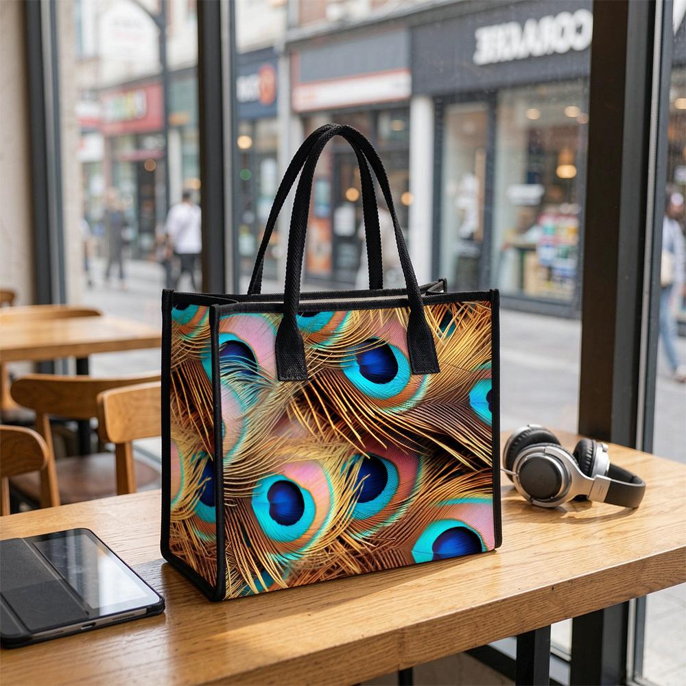Peacock Feather Pattern Daily Tote Bag Fashion Portable Casual Handbag for Women Outdoor Commute Use