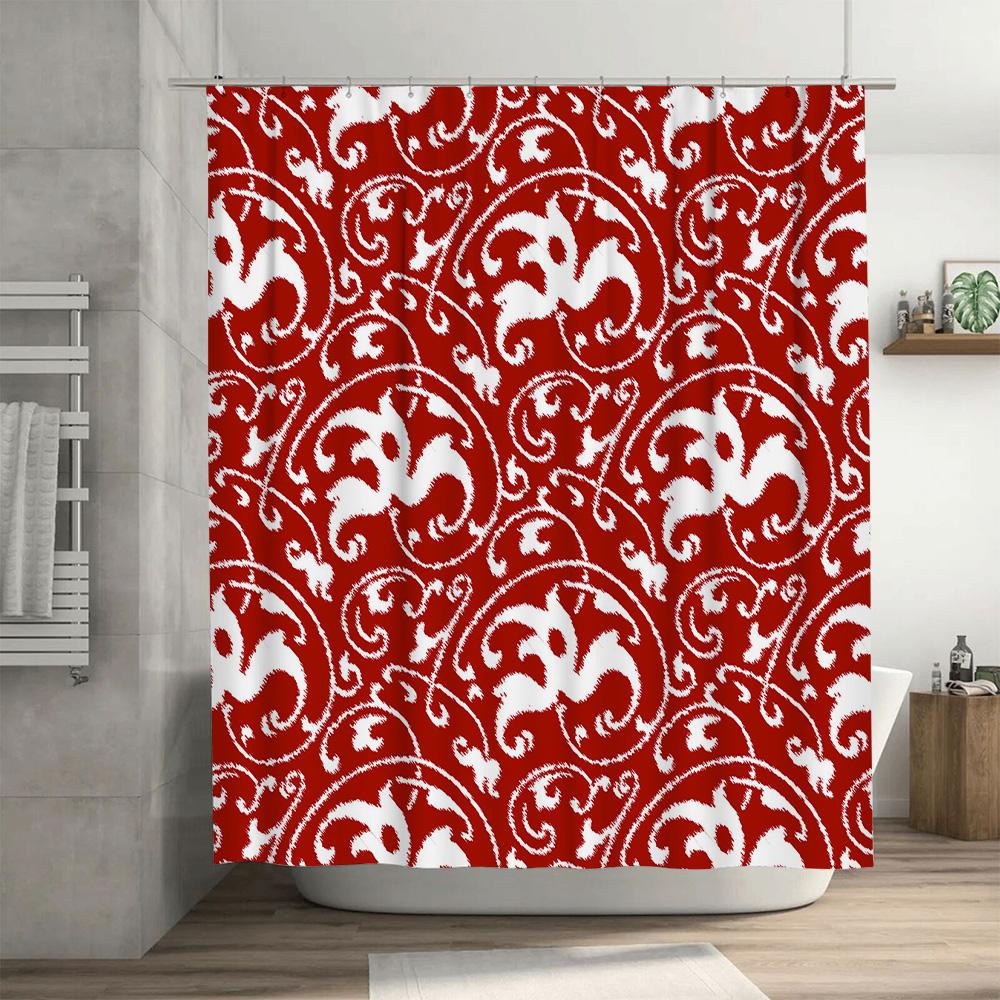 Red White Floral Pattern Shower Curtain Waterproof Bathroom Decor Home Decoration Wall Hanging Tiled Tiles Print Bath Mat Red/Wh