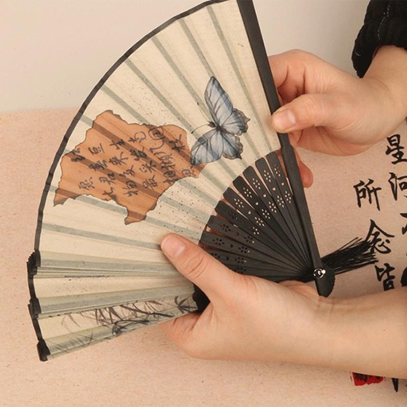 5Styles Retro Style Folding Fan Female Japanese Pattern Retro Cloth Art Craft Gift Home Decoration Ornament Dancing Hand Fan
