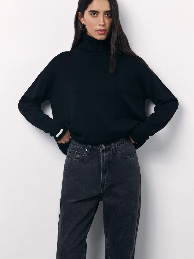 European & American Style Women's High Neck Sweater - Autumn/Winter Knitwear, Loose Fit & Cross Design