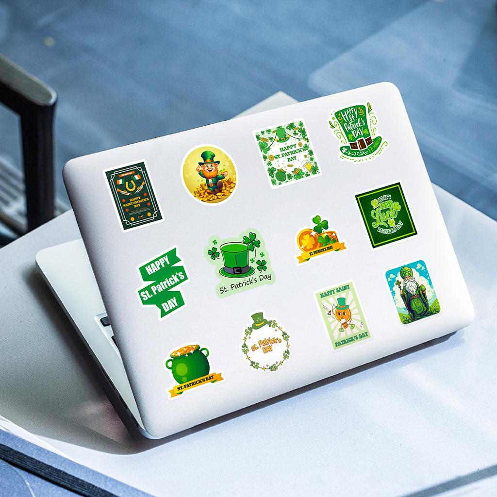 50Pcs St Patrick Stickers - Lucky Shamrock Vinyl Decals for Journal/DIY Crafts (5x4.9cm)