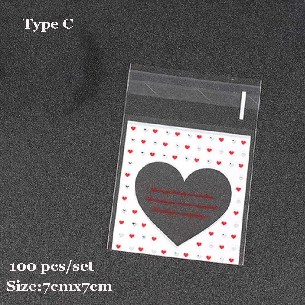 100 Pcs/set Cute Heart Printed Gift Packing Bags Baking Biscuit Food Candy Mini Packaging Bags