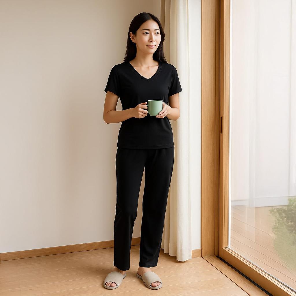 KICKEE Pajama Short Sleeve Top and Long Made with Viscose Soft and Women's Set, V-Neck Pants, (Bamboo-Derived) Material, Moisture-Wicking Breathable,