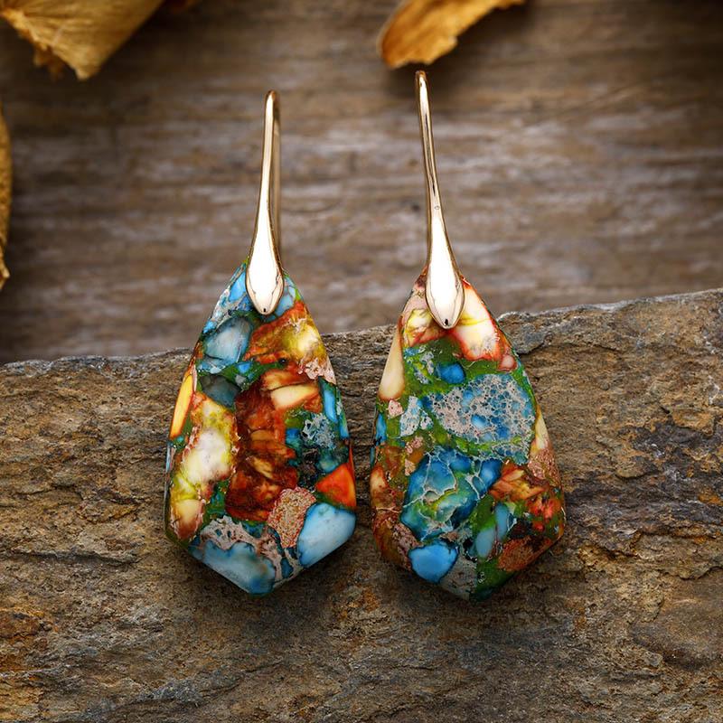 Bohemian Colored Emperor Stone Geometric Pendant Earrings Earrings Popular Jewelry