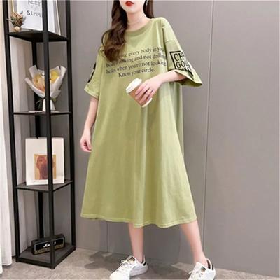 Plus Size Damen Sommer Kurzarmkleid Koreanischer Stil Lose Mittellange Kleider Übergroßes Schwarzes Kleid mit Buchstabendruck