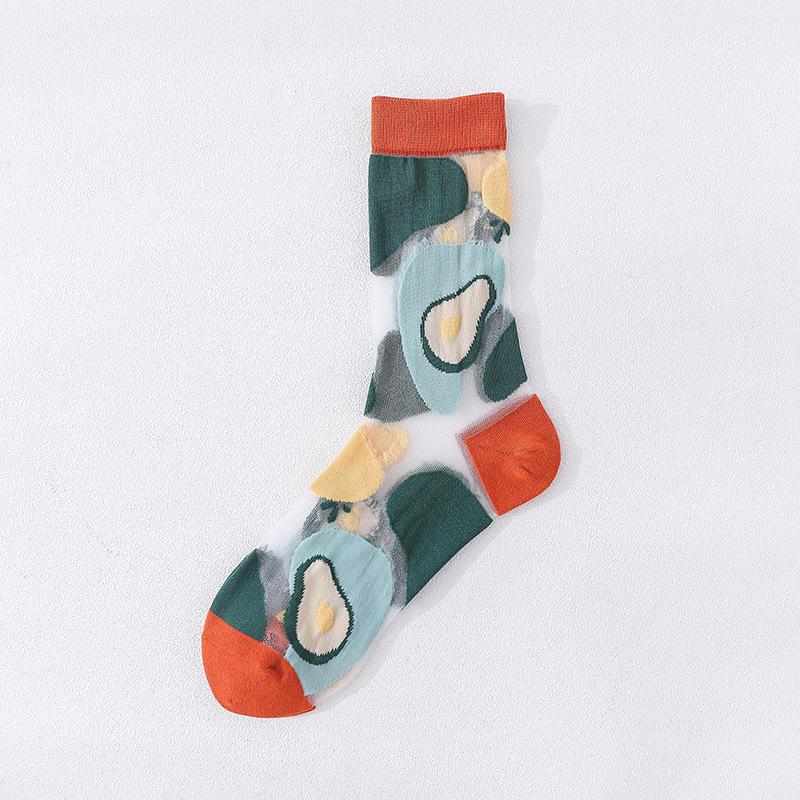 1Pair Japanese Korea Style Socks Women's Casual Creative Transparent Silk Trend Fruit Print Ultrathin Glass Silk Socks