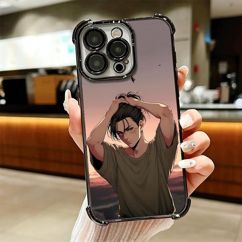 A-Attack On T-Titan Eren Yeager Plating Phone Case For Iphone 16 17 Pro Max Air 16E 14 15 Plus 12 13 Mini Anti-Fall Airabag Cove