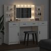 Set toeletta con luci LED e cassetti 3 pezzi Materiale a base di legno bianco