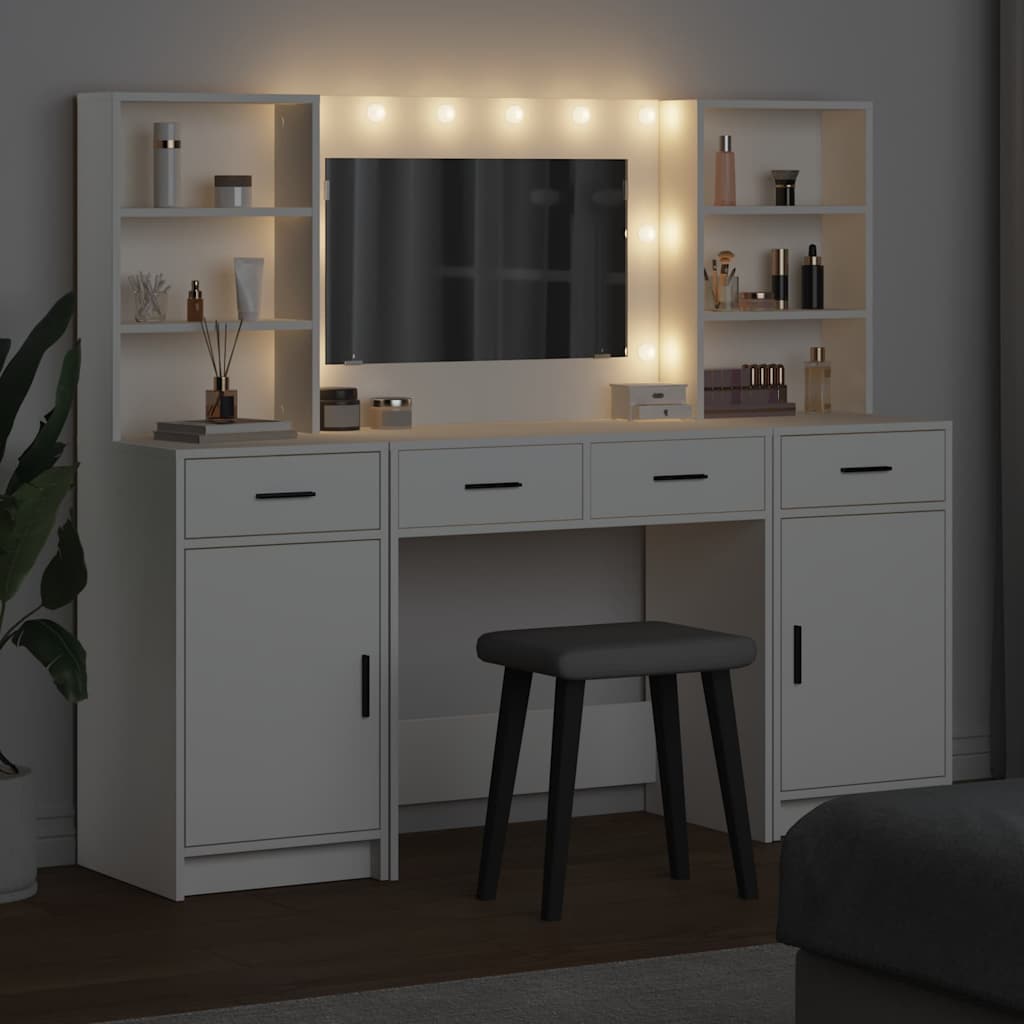 Set toeletta con luci LED e cassetti 3 pezzi Materiale a base di legno bianco