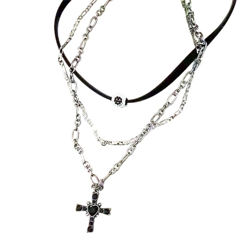 

Gothic Crosses Necklace with Layered Chains Unique Crosses Pendant Necklace Featuring Multi Strand Designs for Good Look 1