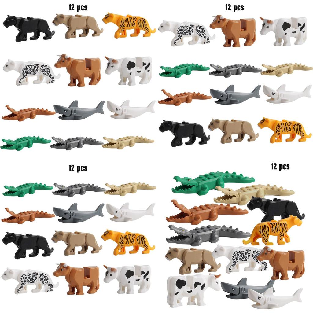 Mini Leopard Crocodile And Shark Animal Building Blocks Set 12 Pieces Of Educational Plastic Toys For Kids