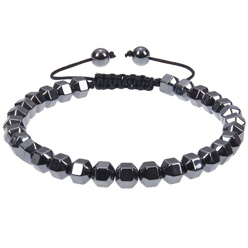 Heart-Shaped Black Magnetic Hematite Bracelet - Adjustable Woven Design