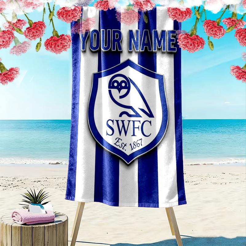Custom Name Sheffield Wednesday Print Beach Towel, Large Soft Quick Dry Towel for Beach Camping Swimming