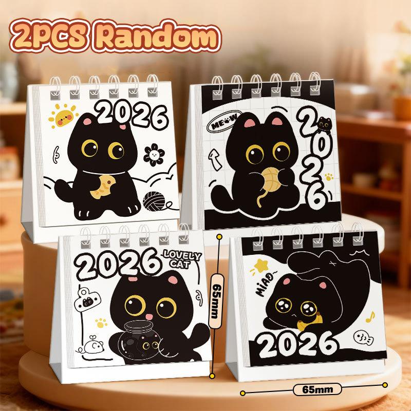 2Pcs Random Mini 2026 Calendar Portable Cute Cat Office School Supplies Calendar Monthly Planner Desk Accessories Decor Record A2 2PCS random