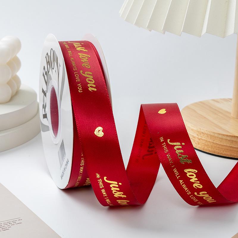 Gold-stamped Polyester Gift Ribbon Bow for Cakes & Floral Packaging