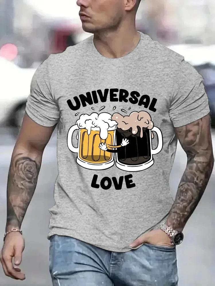 Universal Love Funny Beer Print Men T-Shirts Breathable Tee Clothes Summer Streetwear Oversized T-shirts Loose Short Sleeve Tops