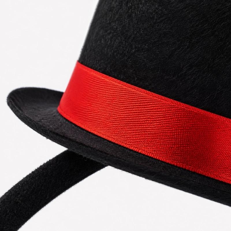 Fascia Mini Cappello con Bordino in Nastro e Corpo Cappello Nero in Tessuto Non Tessuto per Costumi da Festa e Look per Servizi Fotografici a Tema