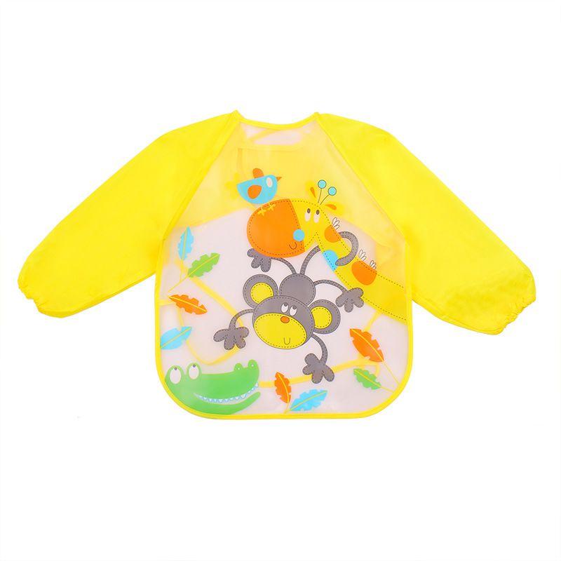 Cute Waterproof Cartoon Baby Feeding Apron With Long Sleeves For Toddler Weaning