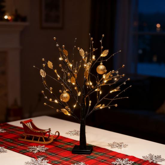 LED Birch Tree Light with Red Berries Mini Glowing Birch Tree for Tabletop Decor Festive Home Party Wedding Centerpiece Decorations