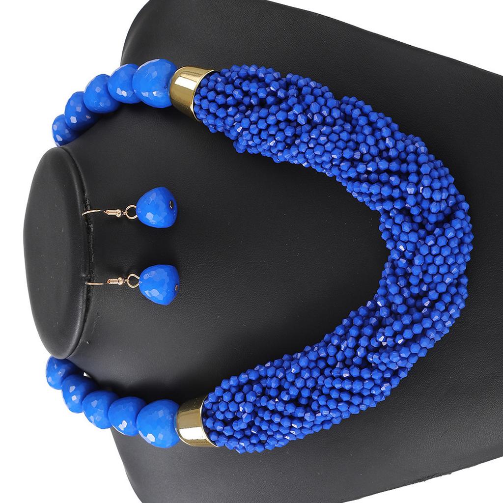 Bohemian Layer Beaded Necklace and Earrings Set Plastic Jewelry for Women Music Festival Beach Party Accessories
