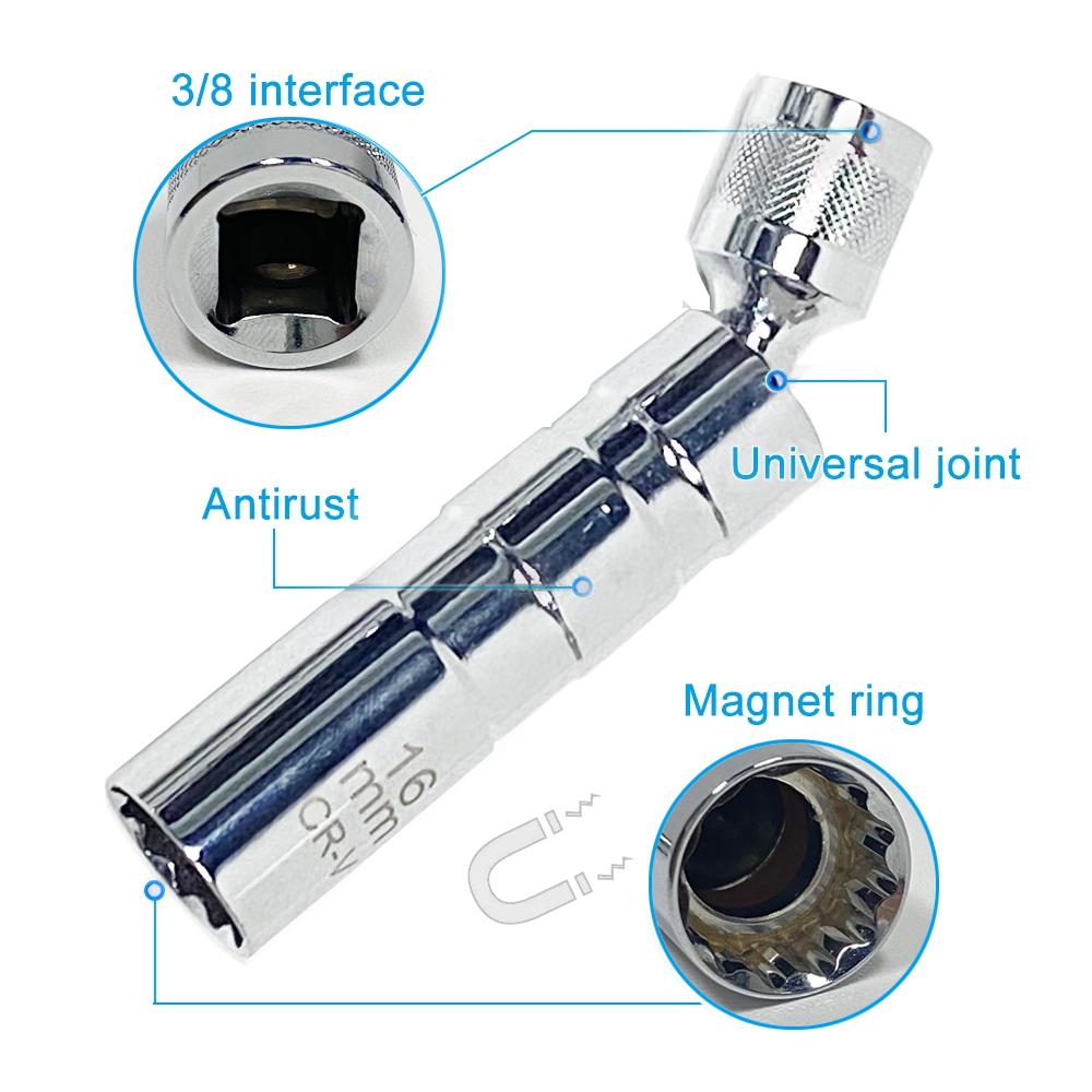 Manșon magnetic universal pentru bujii, cu perete subțire, articulație universală 14/16mm, instrument auto de reparare pentru demontarea bujiilor