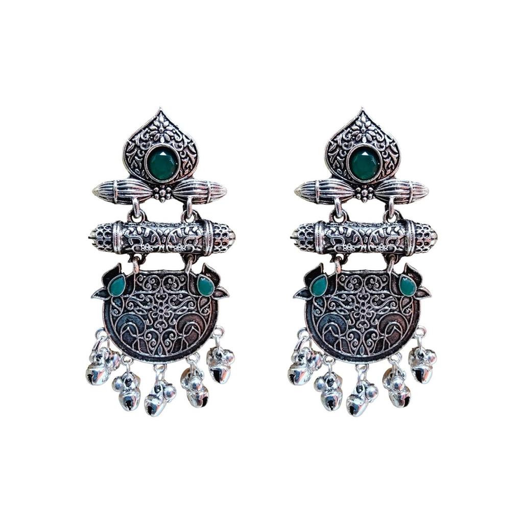 Presents Ethnic Black Long Oxidized Hoop Earrings Set Lightweight Jhumki Jhumkas for Women Silver & Black Metal Designer Earrings for Girls