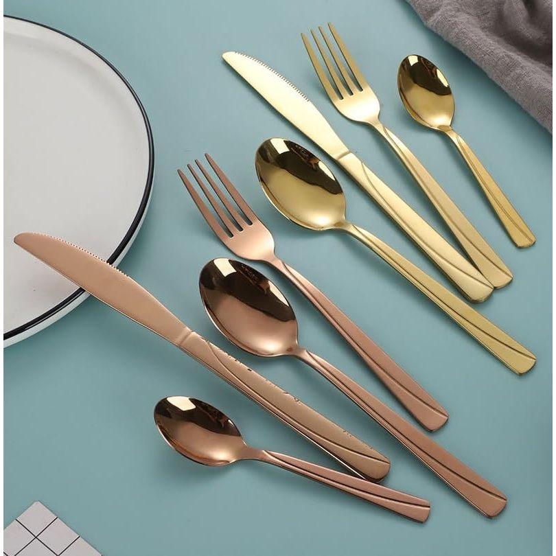 Mirror Finish Rose Gold Plated Stainless Steel Flatware Set Copper Silverware Set Rose Gold Spoon Color Cutlery Set