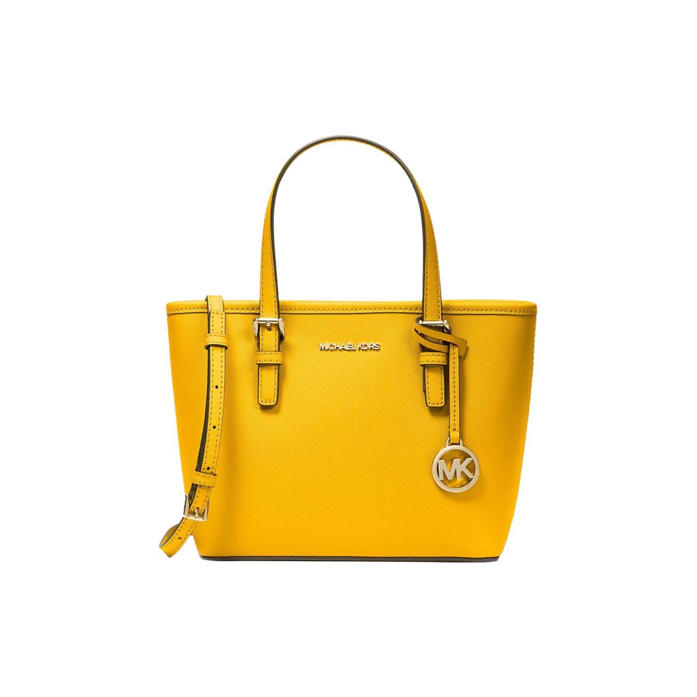 

Michael Kors Mk Jet Set Travel Logo Pendant Solid Color Zipper Closure Leather Tote Bag Women Tote Jasmine-Yellow 35T9GTVT0L-3083 Basic Set (Bag+Dust Bag)