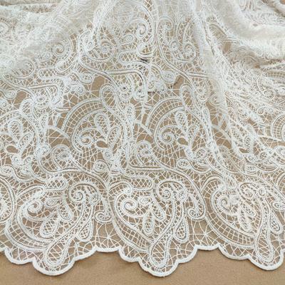 1 Meter/lot 130cm Wide Exquisite Beige Hollow Floral Embroidery Fabric Cotton Thread Mesh Fabric Children's Clothing Wedding Dress Accessories