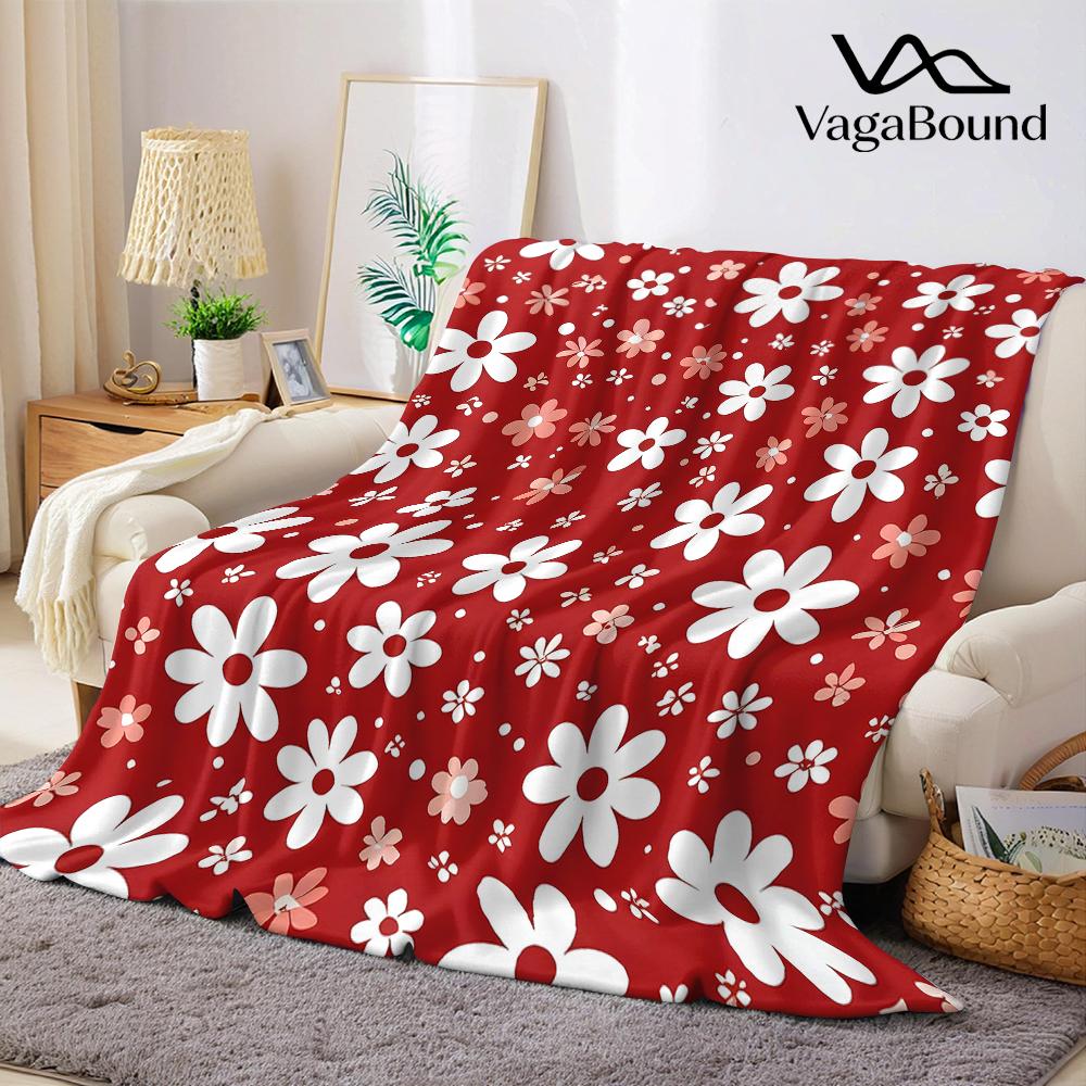 Crimson Daisy Field Flannel Blanket Warm Soft Halloween Christmas Couch Warm Cozy Decorative Decor Gift for All Season