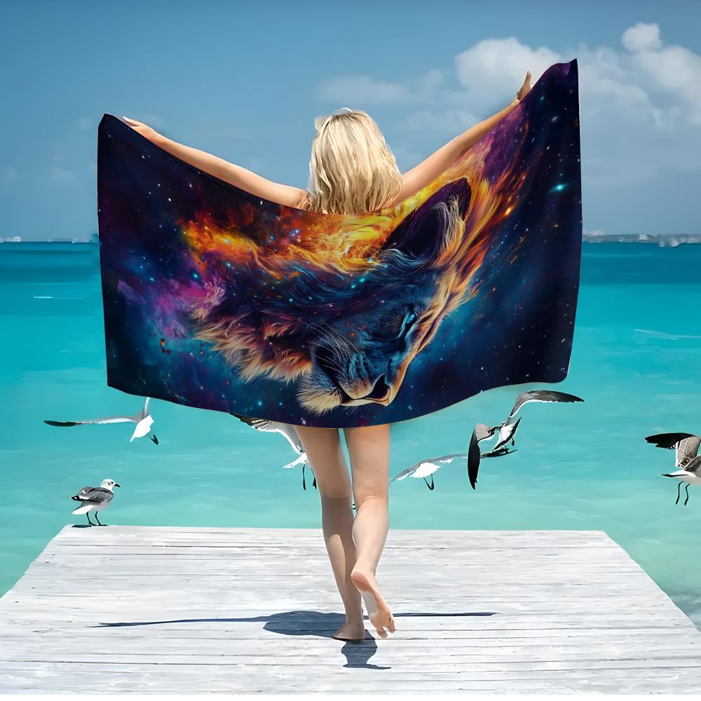 1pc 2D Digital Printed Ultra-Fine Ultra-Soft Microfiber Beach Towel,Thickened And Oversized, Features Deep Starry Sky Background