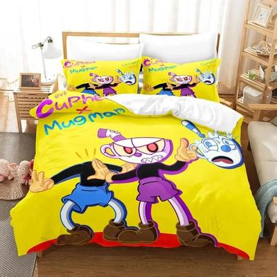 3D-Druck Cartoon Mugman Cuphead Bequeme Bettdecke Bettbezug Kissenbezug Bettwäsche-Set Kinderzimmer Dekoration Heimtextilien