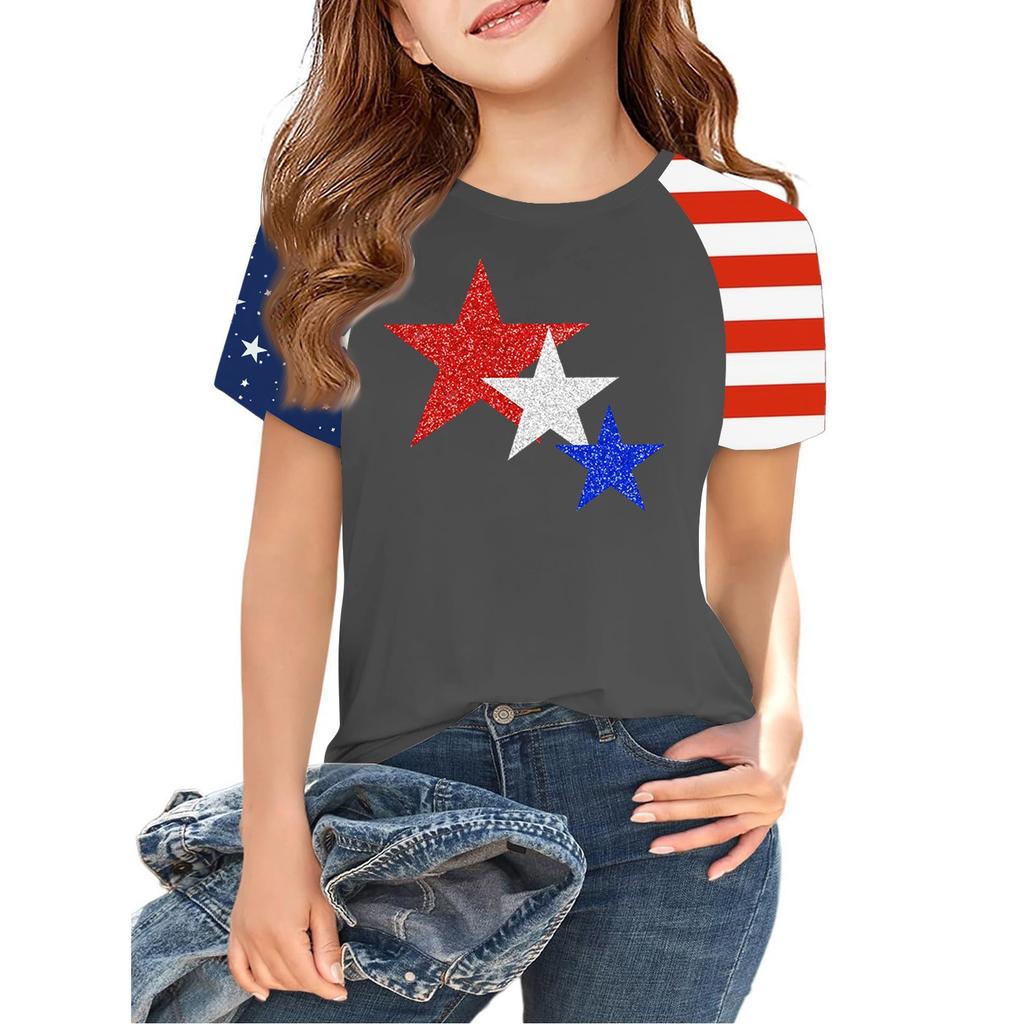 Tops For Youth Kids Boy And Girls 2-10 Years Round Neck Short Sleeve Trendy Tops