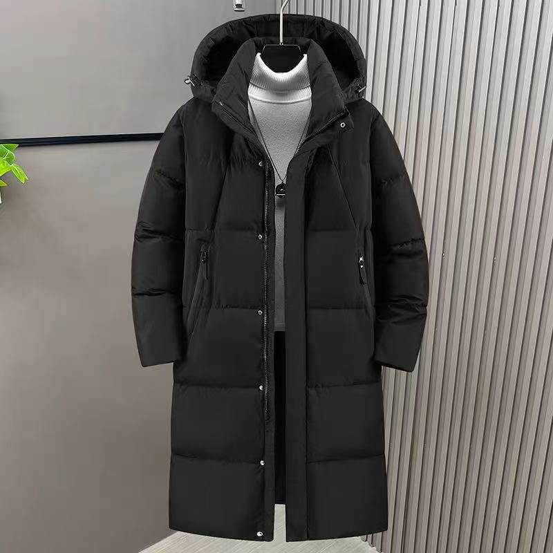 Men's Over-the-Knee Winter Cotton Jacket - Mid-Length, Thick, Warm, Cold-Proof for Students