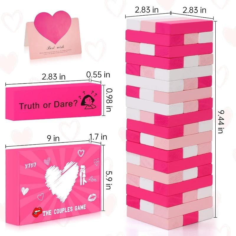 Jeu de couple pour adultes, 48 pièces Jeu de tour de luxure en bois rose pour idées de soirée coquine et cadeaux de couple amusants pour elle, cadeau de jeux d'empilage unique