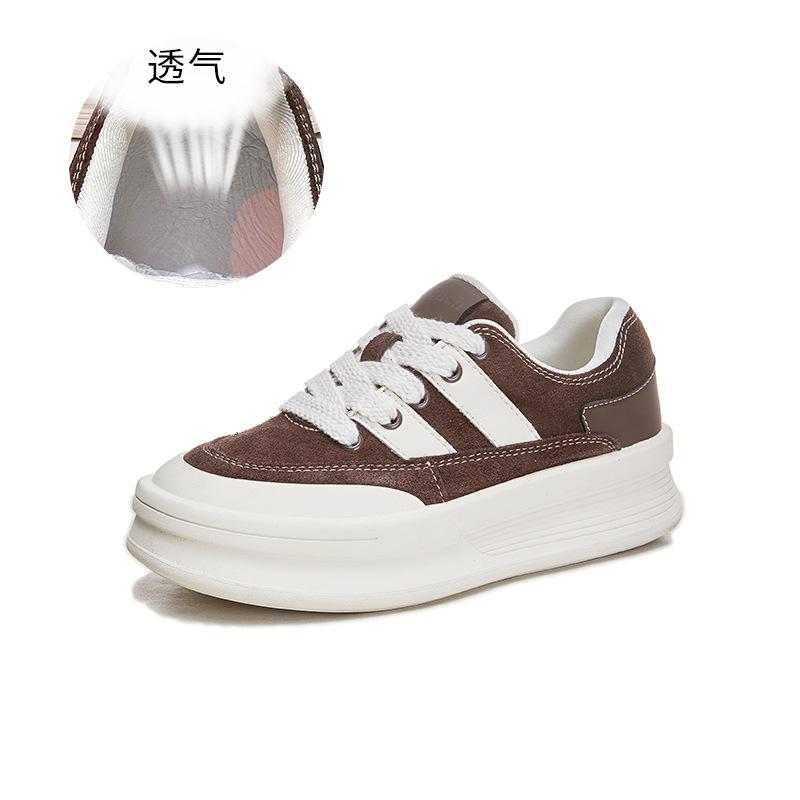 

Leather high-heeled little white shoes women s 2025 spring new contrasting colors thick baseplate casual versatile German training sports women s s 35 темно-коричневого