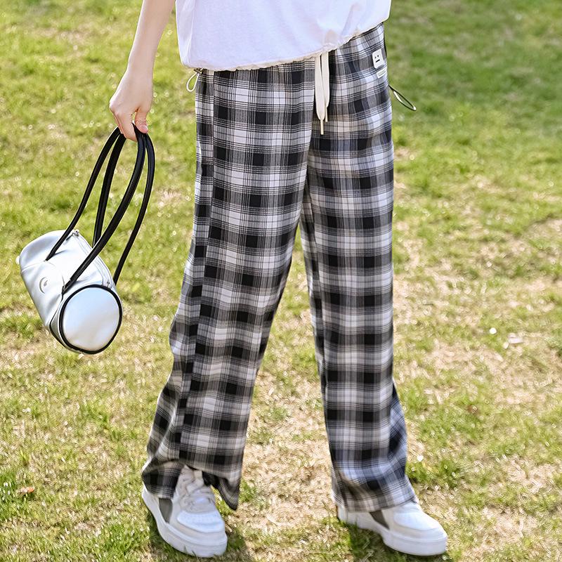 

Girls Trendy Plaid Straight-Leg Pants - Stylish and Relaxed Fit for Teens 2XL