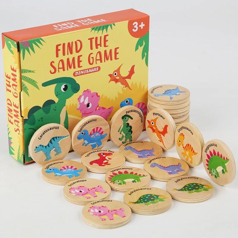 Children Wooden Toy Memory Find The Same Dinosaur Matching Jigsaw Puzzle Game Montessori Baby Educational Toys Gifts for Kids