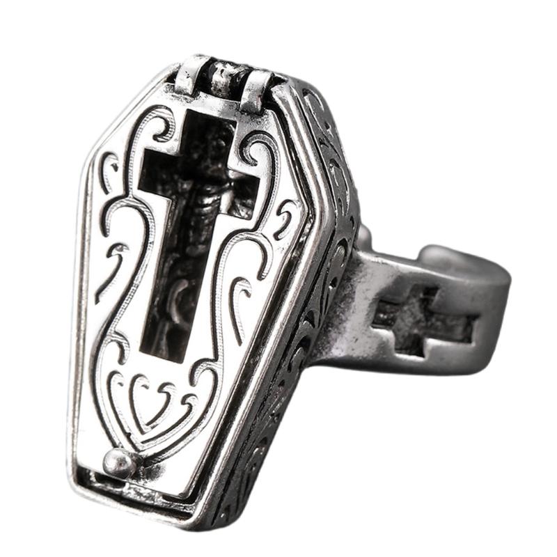 

Openable Skeleton Coffin Crosses Rings Stylish Skull Coffin Rings Distinctive Finger Rings Accessories for Gatherings 1
