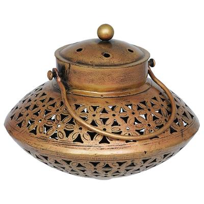 Decorative Medium Dhoop & Tea Light Candle Holder/Lantern Table Top Degchi/Dhuni Antique Gold Finish