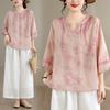 DIMANAF 2026 Plus Size Summer Women Blouse Shirts Tunic Oversize Loose Casual Cotton Lady Tops Tees Vintage Print Floral Pink