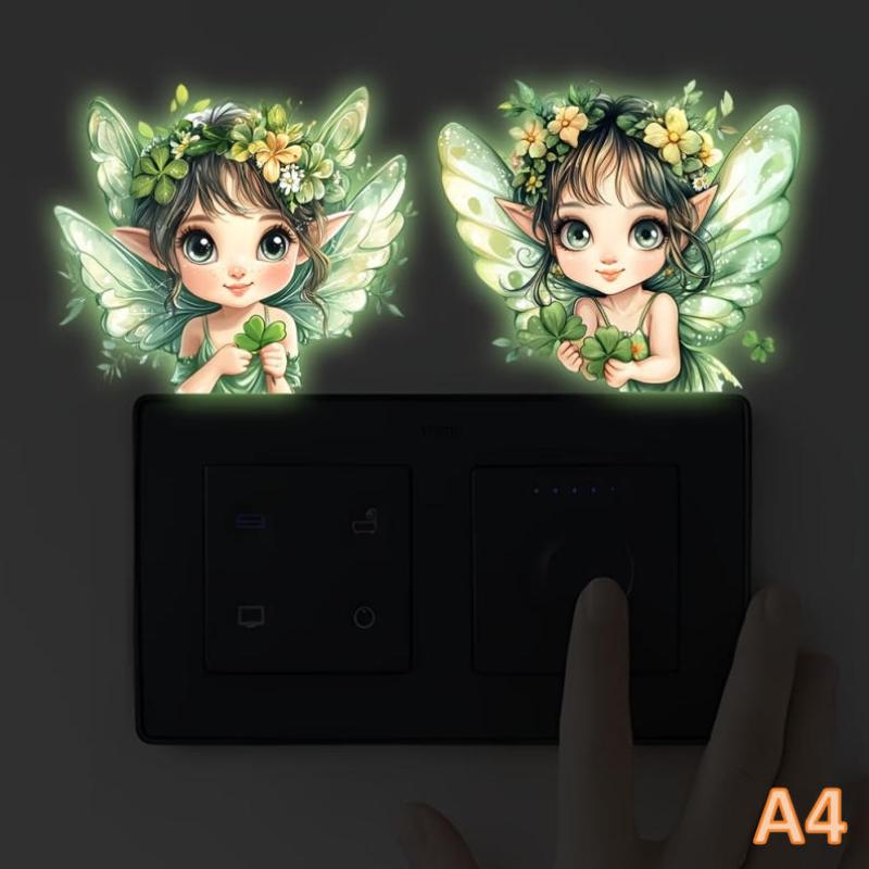 Glow-In-The-Dark Switch Stickers Purple Star Green Fairy Design Self-Adhesive Removable Pvc Wall Sticker Home Decor Luminous Art
