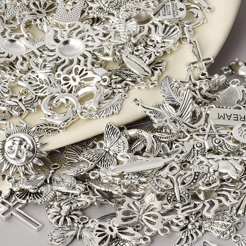 Random Mix 10/20/30/50/100pcs Alloy Metal Charm Sun Moon Star Butterfly Cross Sea Animal Pendants For Jewelry Making Accessories