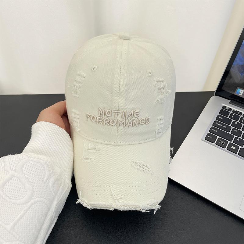 Vintage Ripped Letter Embroidered Baseball Cap Children's Summer Versatile Face Peaked Cap Wide Brim Soft Top Sun Hat