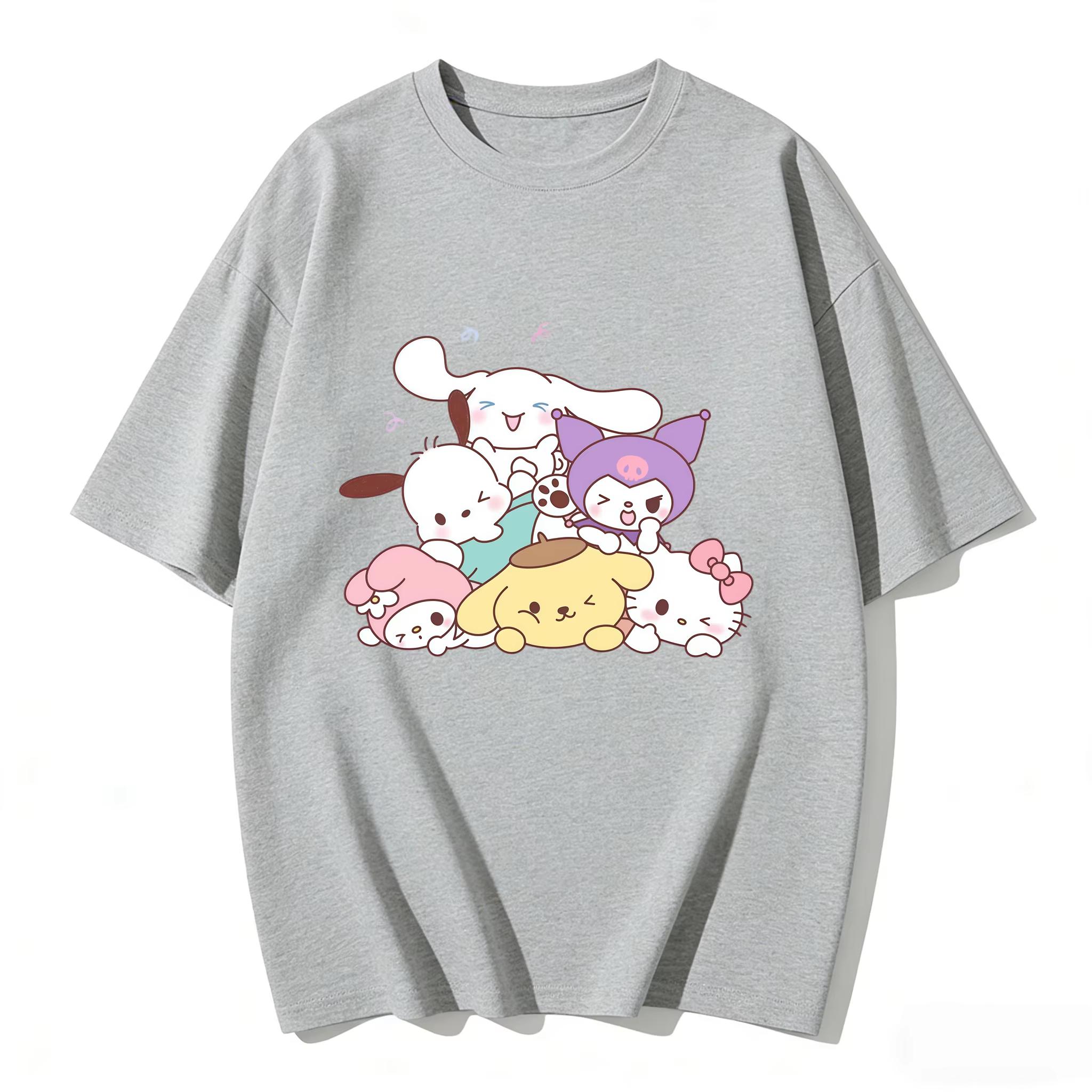 

2026 HelloKitty Tee Soft Cotton Short Sleeve Crew Neck Cute Print Lightweight Summer Top for Women Daily Casual Wear S