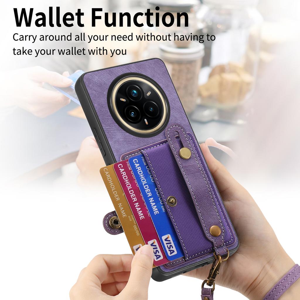 For Realme 14 Pro 5G Retro PU Leather Back Cover with Card Holder and Wristband Kickstand