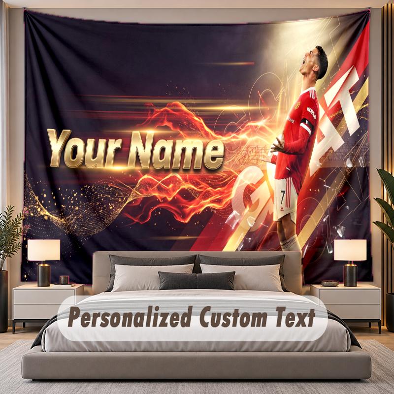 Vlastní text s jménem Gobelín Cristiano Ronaldo Personalizovaný polyesterový nástěnný gobelín do ložnice a pokoje
