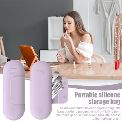 Silicone Makeup Brush Holder Storage Bag Large Capacity Portable Cosmetic Brush Holder with Magnetic Closure